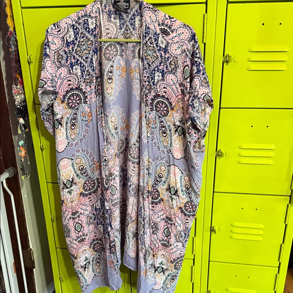 Angie Lavender and Pink Paisley Open Front Kimono Jacket